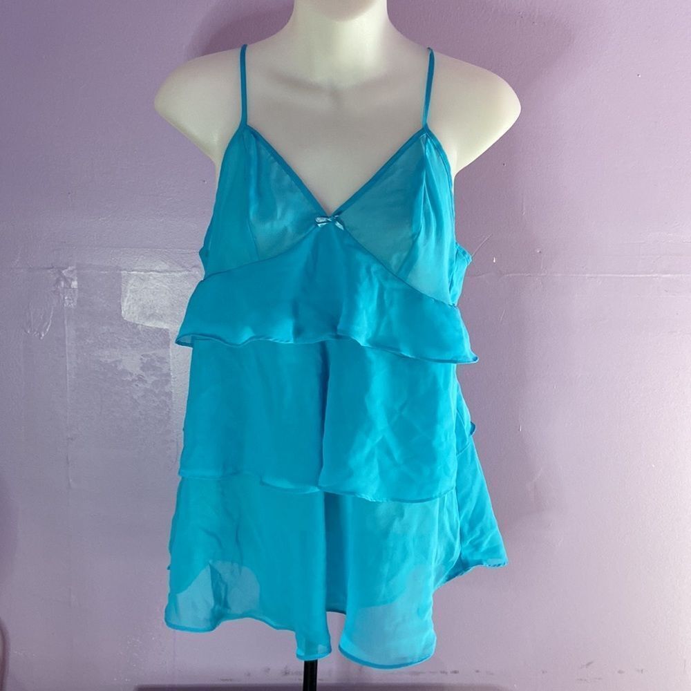 Women’s Blue Cami Top Size M Three Tier Ruffle Sleeveless Blouse